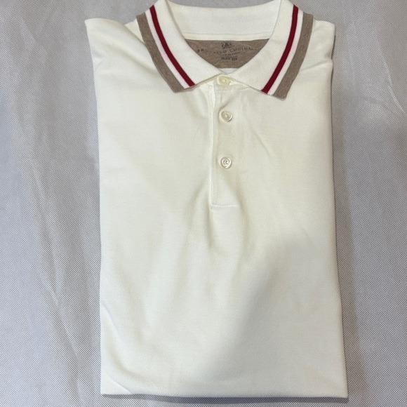 Brunello Cucinelli Cream Polo with Red and Gray Striped Collar XL - Picture 2 of 5